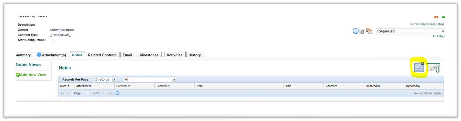 Screenshot of the notes tab in the notes view.