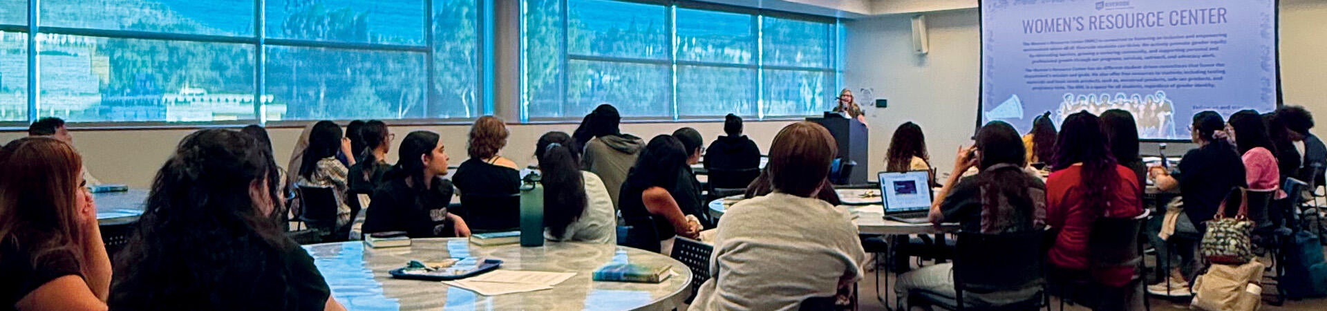 Students attending a Leadership Week presentation sponsored by the Women's Resource Center
