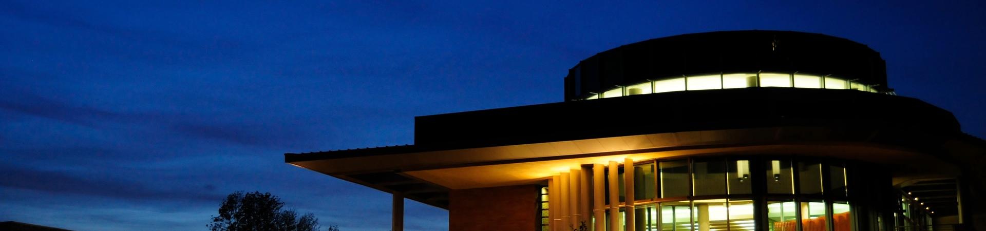 Highlander Union Building (HUB) at night