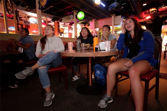 UCR Soccer Players watching the FIFA World Cup on TV