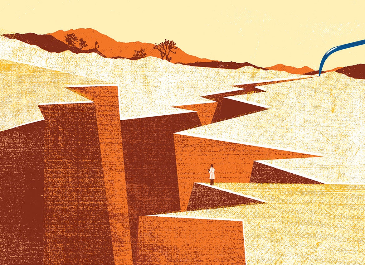 Illustration of the San Andreas Fault in the middle of a desert
