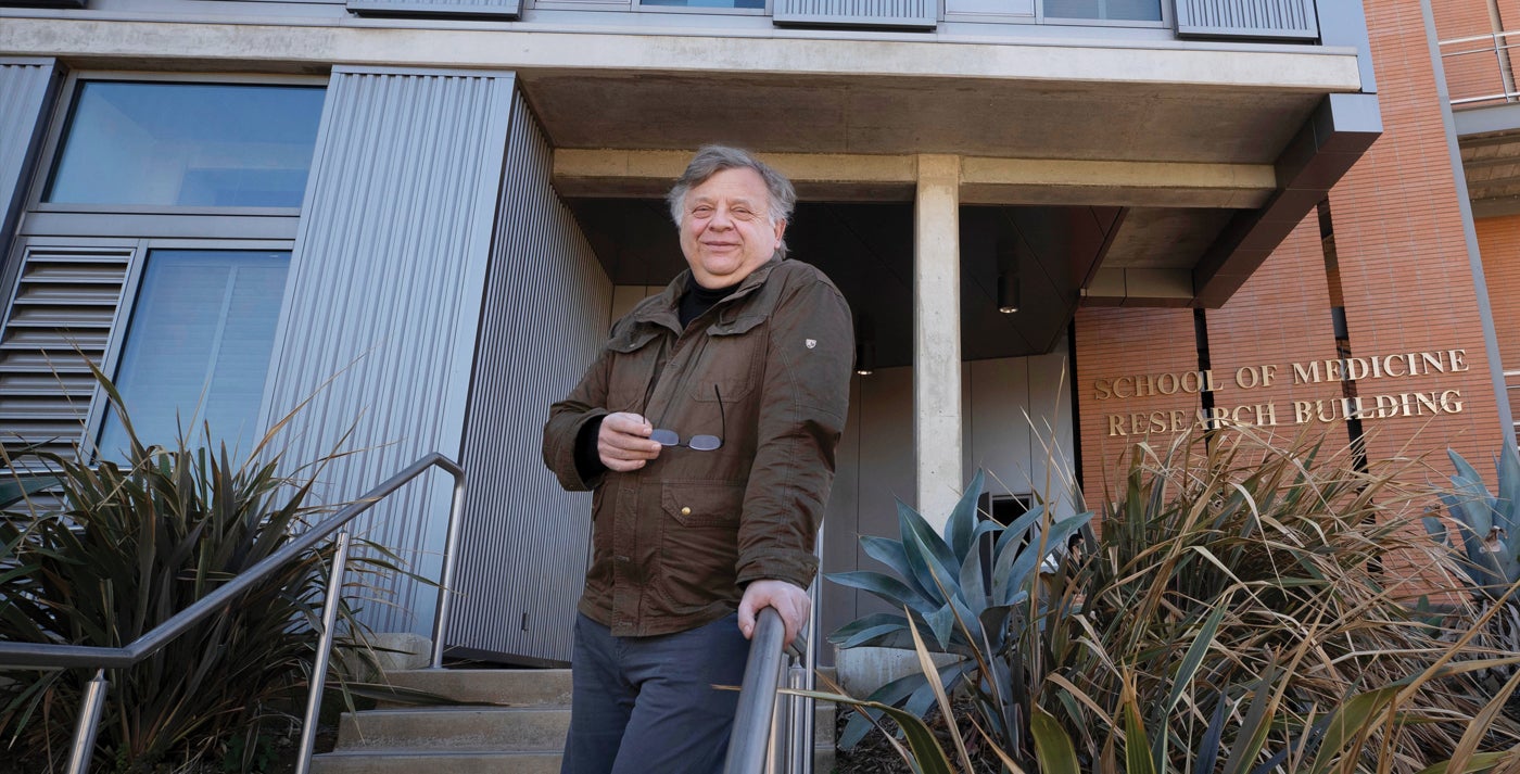Adam Godzik, in front of the School of Medicine Research Center Building, at the University of California, Riverside