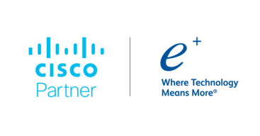 Platinum sponsor logos side-by-side, reading: "Cisco Partner" and "E Plus, Where Technology Means More"
