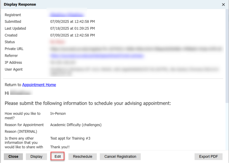 Cancel Appointment button
