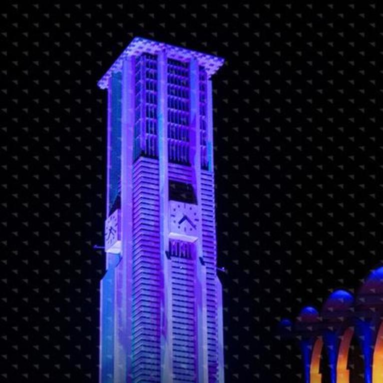 UCR bell tower at night