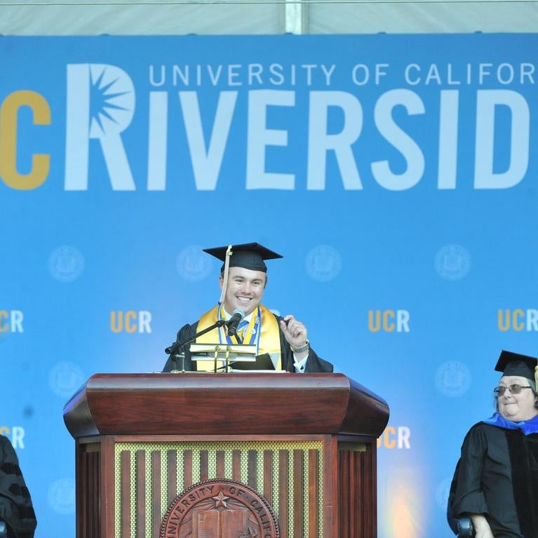 Turner Stanton speaking at UCR Commencement 2017