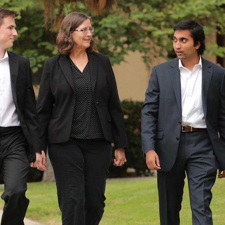 Jean Helwege with students