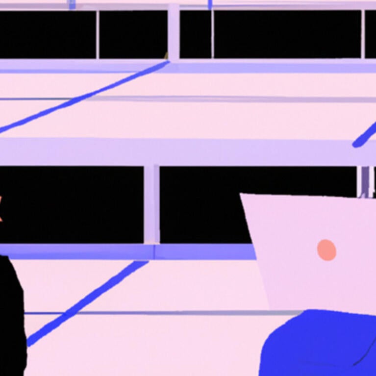 DALL·E - Chatgpt generated computer visual content with two women on laptops