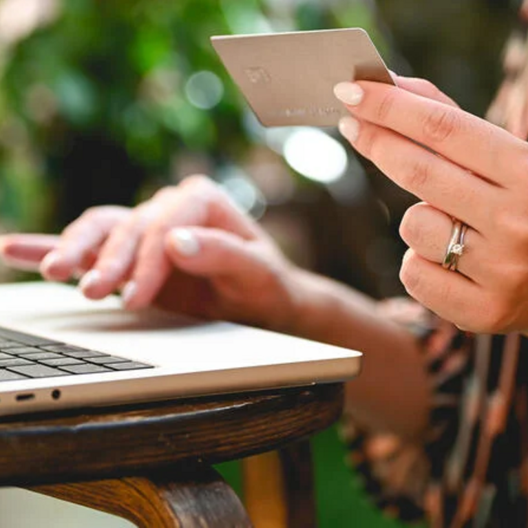 Laptop and credit card close-up