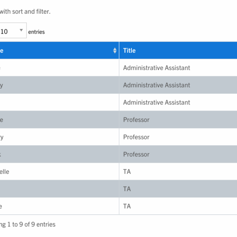 sortable table screenshot