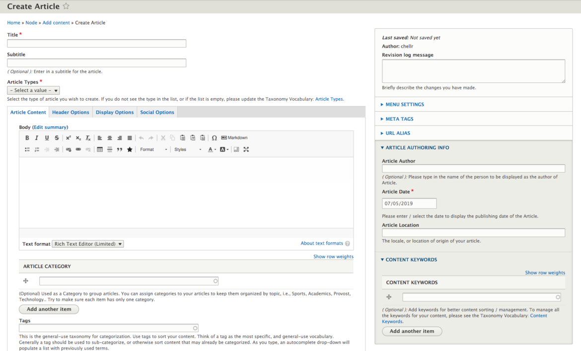 Article Content Type Fields