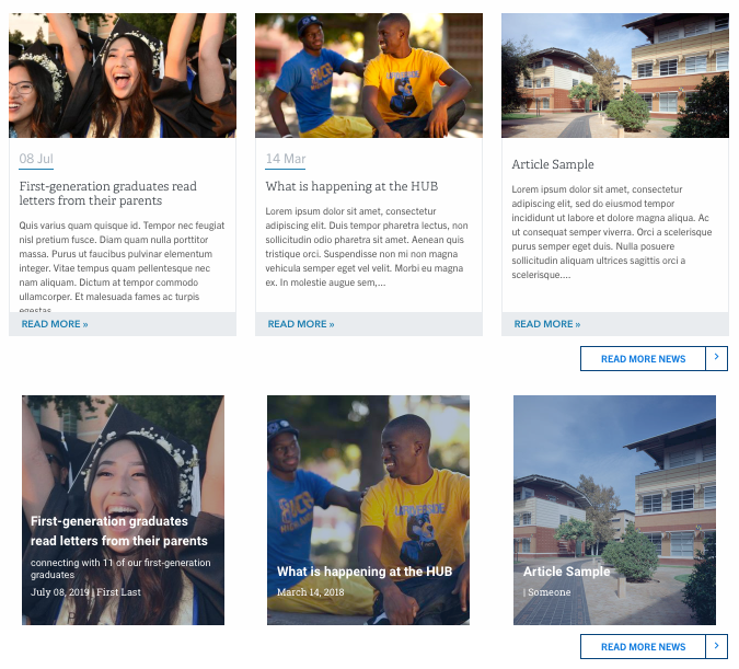 Articles preview in standard view and image block view