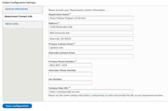 Custom Site Settings - department info