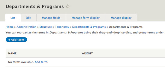 Taxonomy Vocabulary add term