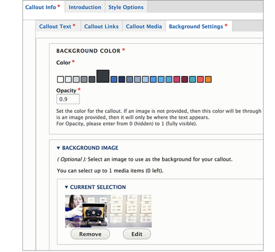 Teaser Callout background settings