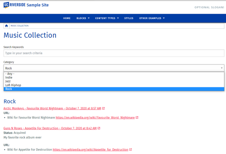 screenshot of collection view