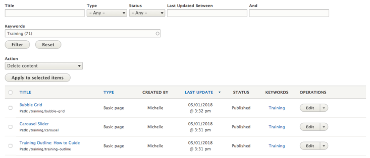 Content Keywords search training