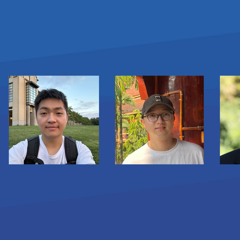 Picture of Graduate Students Dawon Ahn, Xiangyun Ding, Jingyao Zhang, and Professor Laxmi N. Bhuyan