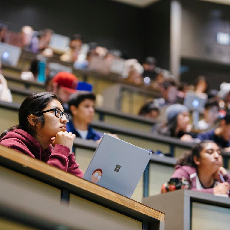 Students in Physics Lecture Hall Classroom