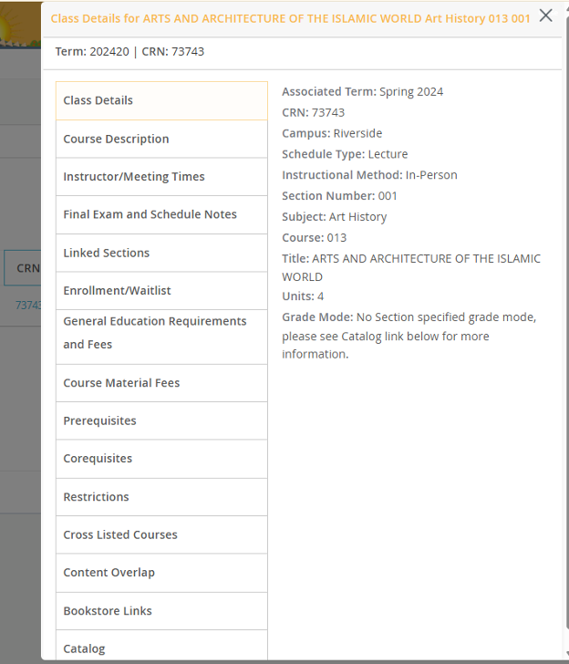 A screenshot of the CRN option in iGrade