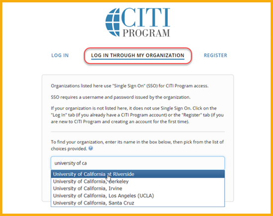 Log in through My Organization