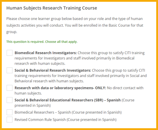 Screenshot example of where you will choose a learner group