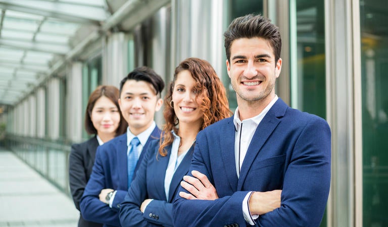 professional people in front of window