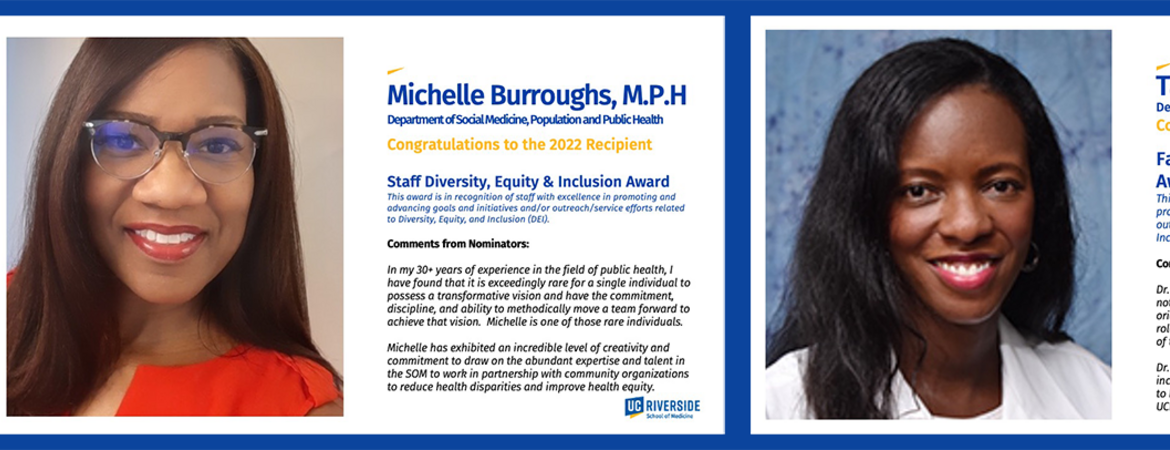 Powerpoint slide announcing Michelle Burroughs' and Takesha Cooper's awards