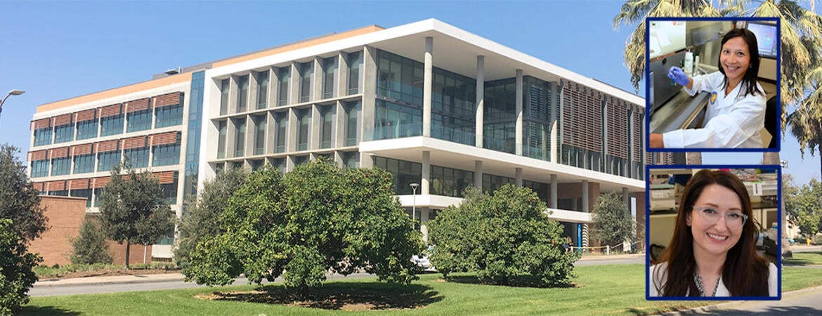 MRB building with Dr. Nair and Dr. Heinrich