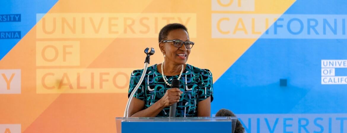 VC and Dean Deborah Deas speaking in front of a crowd