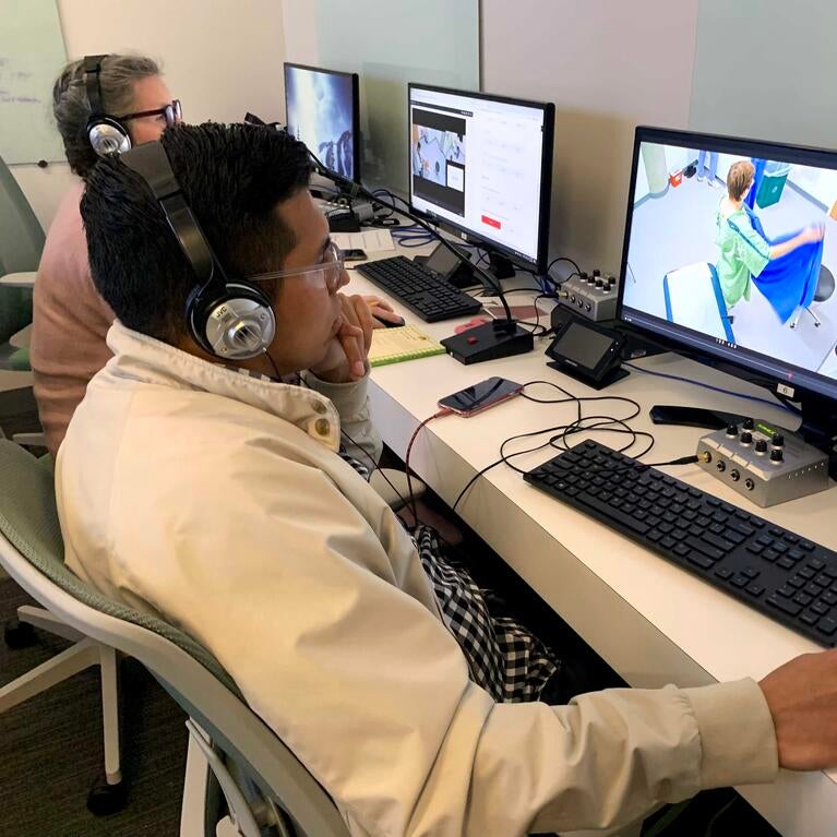 Standardized patient Cristian Palacios at work at UCR.