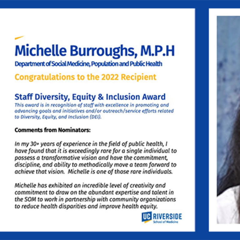 Powerpoint slide announcing Michelle Burroughs' and Takesha Cooper's awards