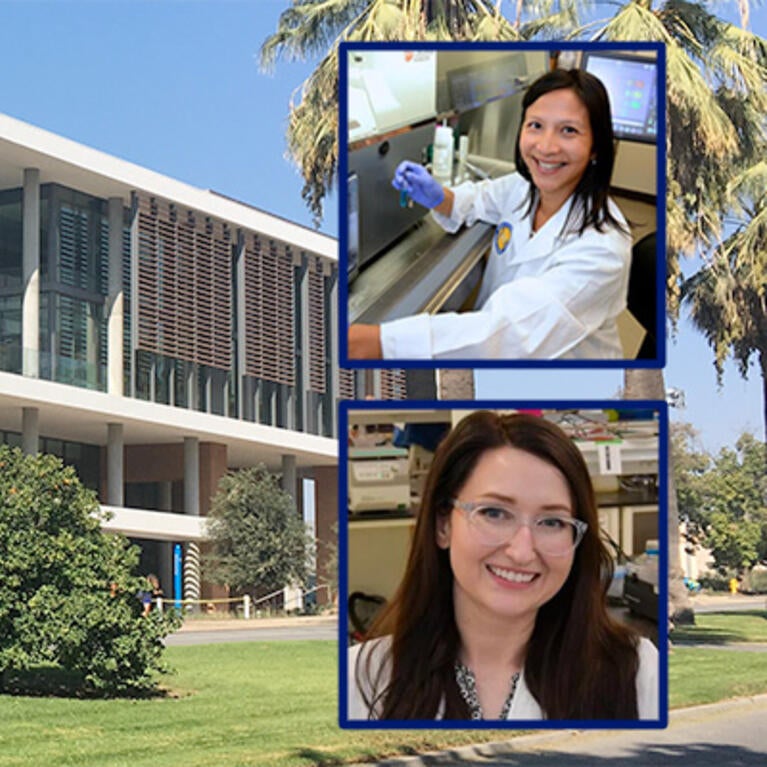 MRB building with Dr. Nair and Dr. Heinrich