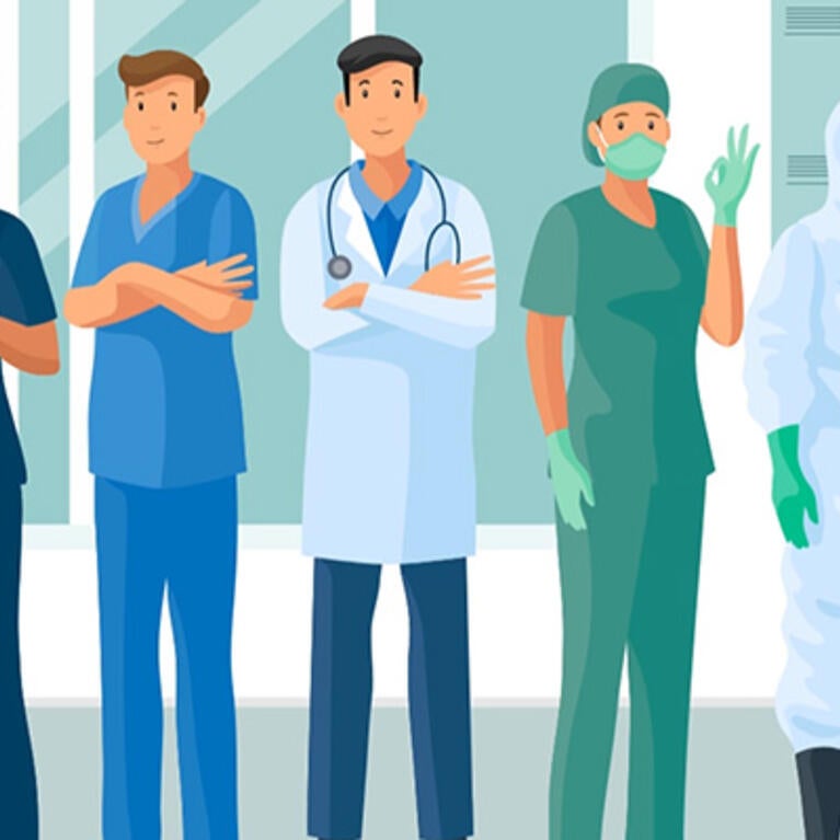 Cartoon of physicians in an office