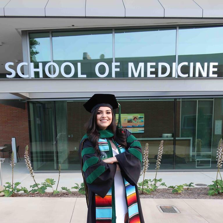 Violeta Covarrubias in front of the SOM