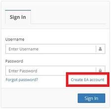 eap_app_image Sign in box with a red box indicating the location of the Create EA account link