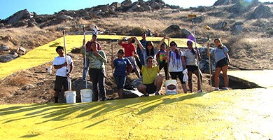The UCR C is a concrete letter positioned high above the campus in the Box Spring Mountains.