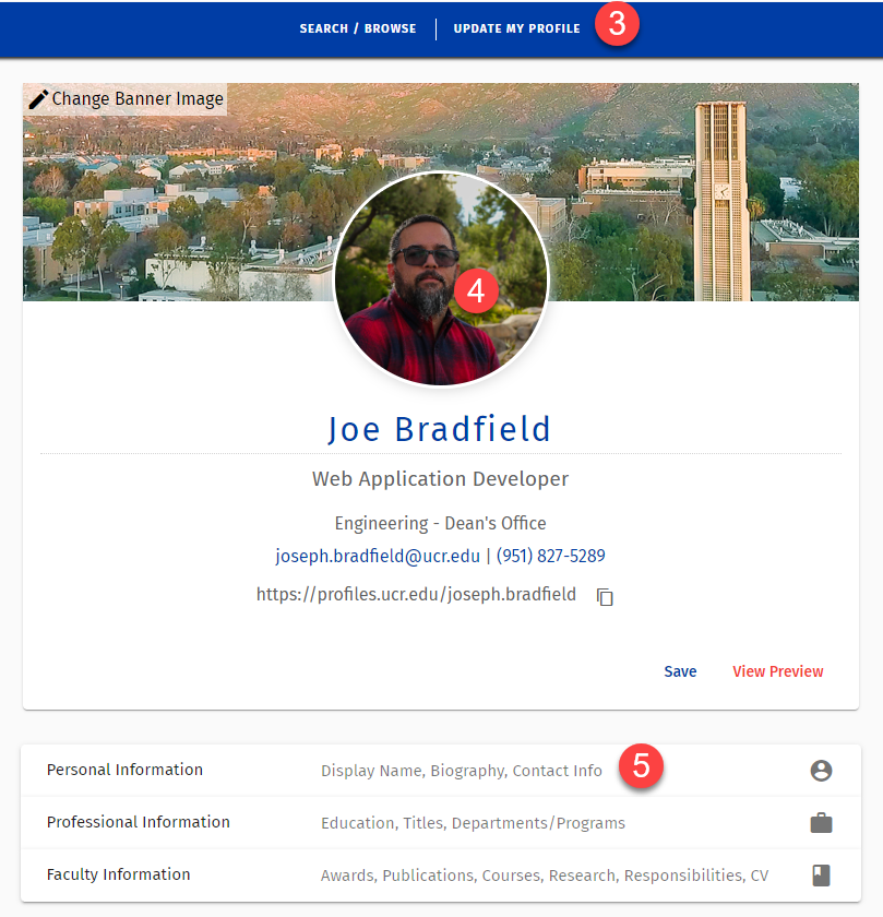 screenshot from Profiles system