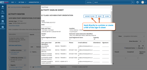Instructor Activity Sign-In Sheet