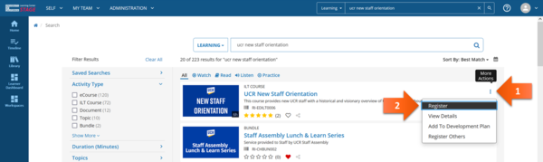 From search results click select > register