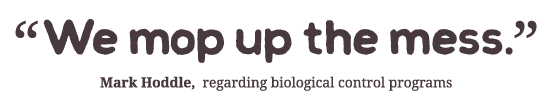 We mop up the mess. Mark Hoddle, regarding biological control progress