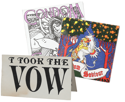 Prayer card and condom packets