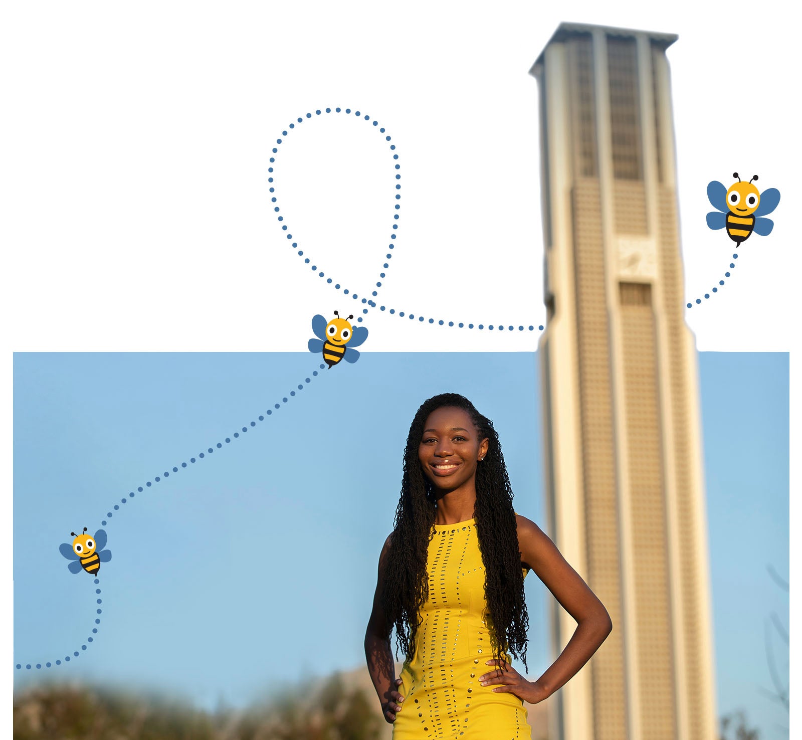 Vanessa Buckley ’20, standing in front of the Belltower at UC Riverside