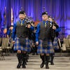 UC Riverside Pipe Band marching off the stage.