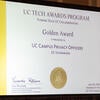 Photo of the UC Tech Awards certificate.