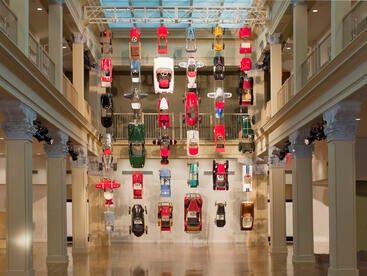 Sweeney Art Gallery's hanging miniature car installments