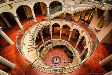 Aerial view of the Mission Inn's Grand Rotunda staircase