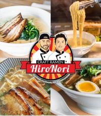 Hiro Nori logo with four images of food items from the menu