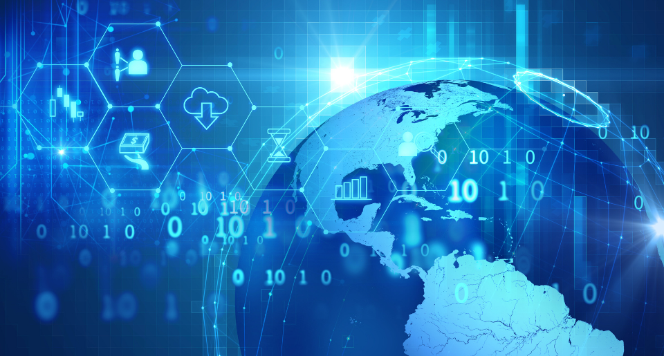 Image of the world with 1s and 0s covering it