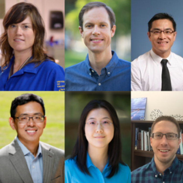 2018 CAREER Awardees, from left: Kelley Barsanti, assistant professor of computer and electrical in engineering in BCOE and its affiliate, CE-CERT; George Becker, assistant professor of physics and astronomy; Juchen Guo, assistant professor of chemical and environmental engineering; William Harman, assistant professor of chemistry; Zak Kassas, assistant professor of electrical and computer engineering; Chen Li, assistant professor of mechanical engineering and the materials science and engineering program; 